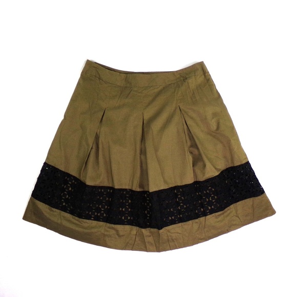 LOFT Olive Green A-line Skirt Black Panel size 2 - Picture 2 of 6